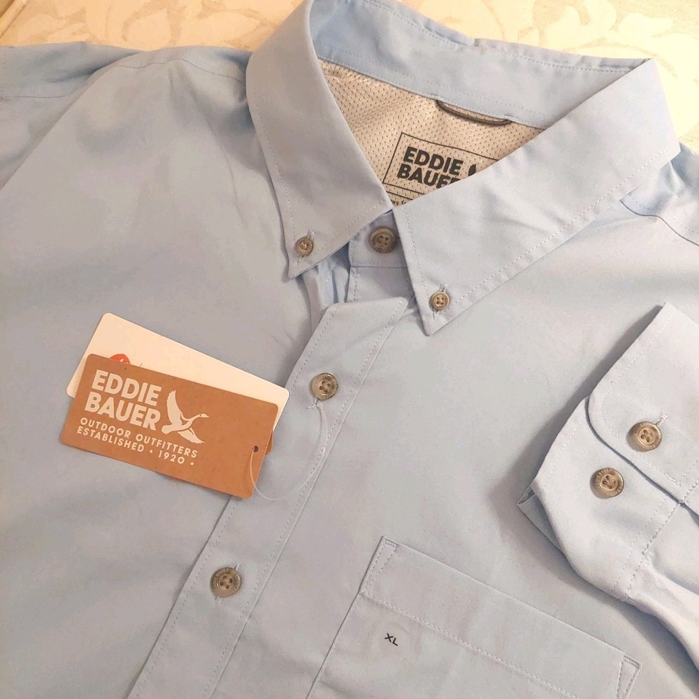 Eddie Bauer Men's Voyager Flex Stretch Long Sleeve Hiking Shirt Blue Sz XL NEW!